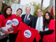 President Barchi and Pete McDonough with three students at the bond rally